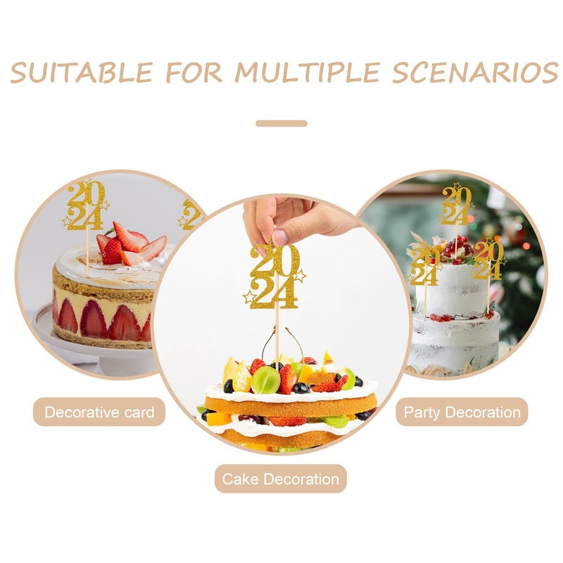 20 Gold New Year Cake Picks Party Dessert Toppers for Graduation Holiday Celebrations - Image 4