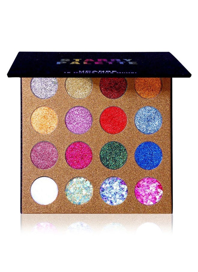 Ucanbe Pro Glitter Eyeshadow Palette - Professional 16 Colors - Chunky & Fine Pressed Glitter Eye Shadow Powder Makeup Pallet Highly Pigmented Ultra Shimmer for Face Body  - Image 1