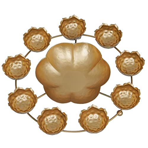 Webelkart Premium 9 Lotus Diya Shape urli Bowl for Home and Pooja Decorations| Urli tealight Candle Holder for Home and Office Decor| Lotus Urli Bowls (12 Inches,Gold)- Diwali Candle Holder - Image 3