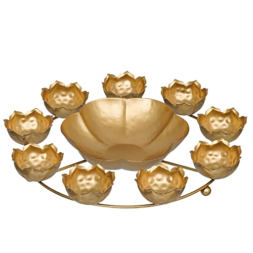Webelkart Premium 9 Lotus Diya Shape urli Bowl for Home and Pooja Decorations| Urli tealight Candle Holder for Home and Office Decor| Lotus Urli Bowls (12 Inches,Gold)- Diwali Candle Holder - Image 2