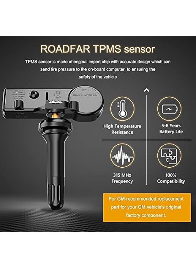 حساس ضغط الإطار 315 ميغاهيرتز نظام مراقبة ضغط الإطارات (TPMS) مناسب لسيارات بويك وشيفروليه وجي إم سي وبونتياك والمزيد. يستبدل الأرقام: 13598771، 13598772، 13586335 مجموعة من 4. - Image 2