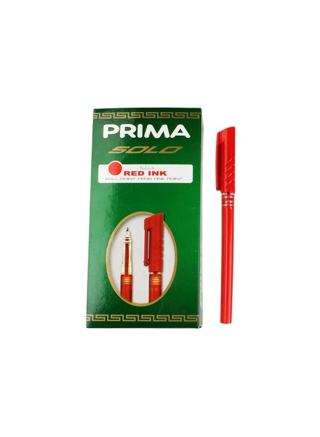 بريما قلم حبر جاف بريما سولو، طرف إبرة، أحمر - عبوة من 24 قلمًا
