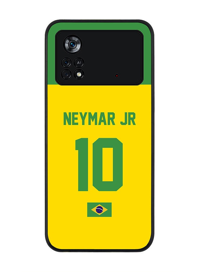 Stylizedd Rugged Black edge case for Poco M4 Pro 4G Slim fit Soft Case Flexible Rubber Edges Anti Drop TPU Gel Thin Cover - Football Team - Brazil Player Name - Neymar Jr - Image 1