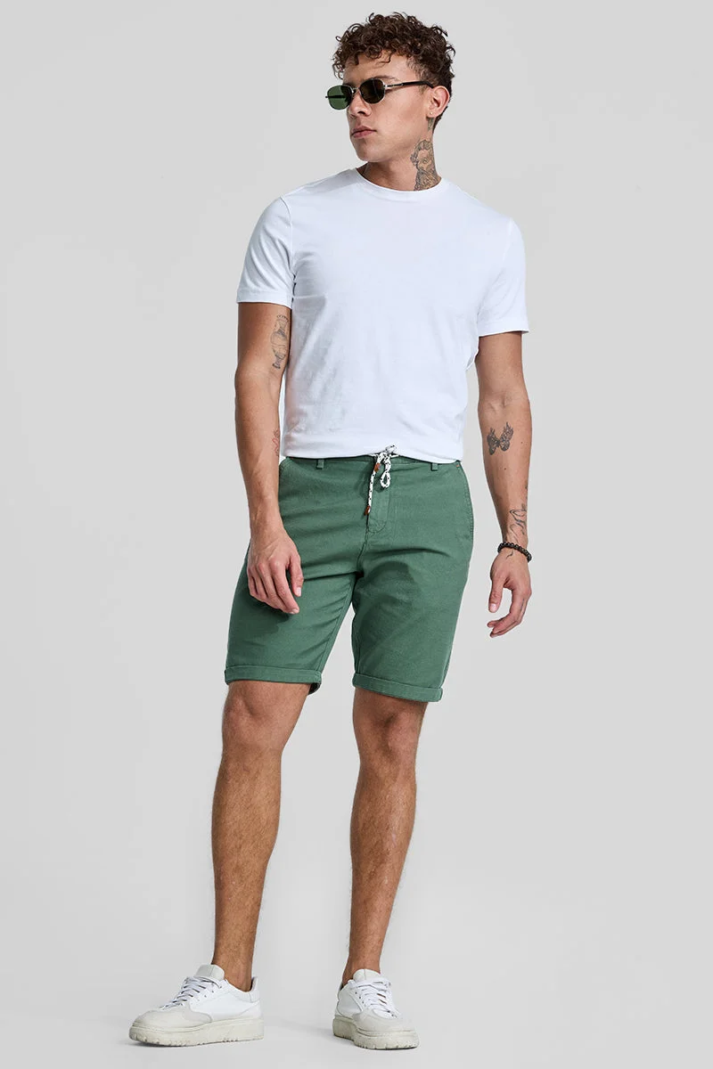 SNITCH Green Green Solid Regular Fit Casual Shorts for Men | Best Price UAE