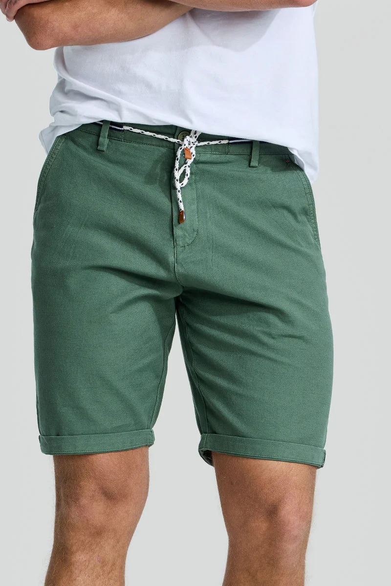 SNITCH Green Green Solid Regular Fit Casual Shorts for Men | Best Price UAE