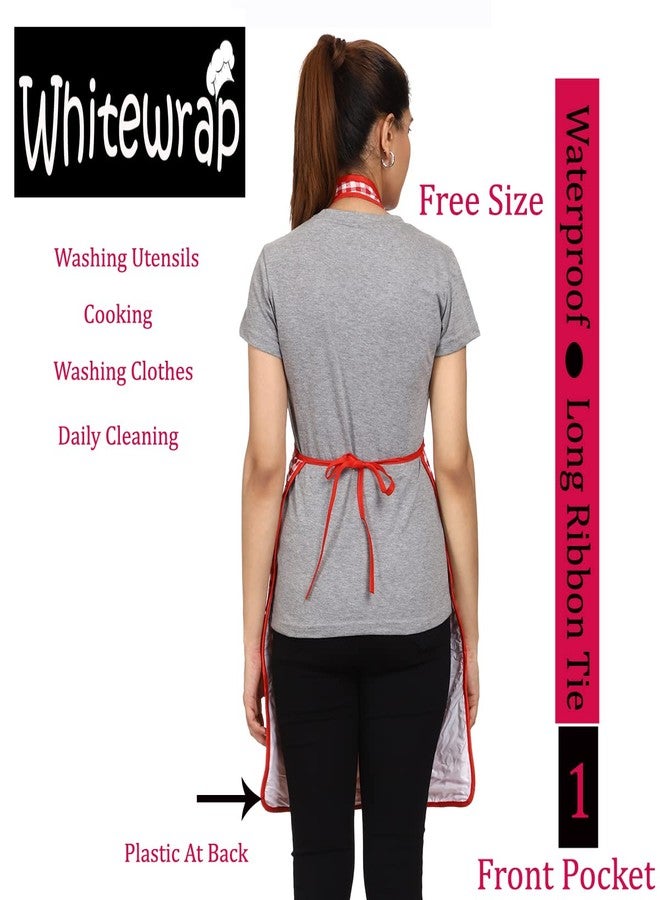 Whitewrap Cotton Fabric Check Design Aprons With Matching Chef Cap For Women Kitchen Waterproof, Chef Cooking Kitchen Aprons with Pockets for Men And Women (FREE, RED, 2) - Image 3