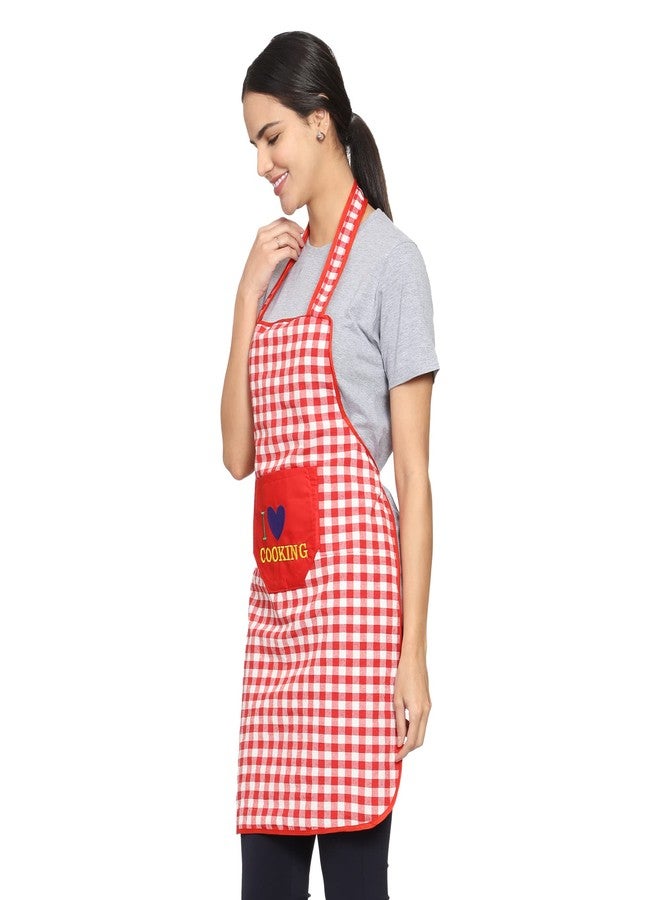 Whitewrap Cotton Fabric Check Design Aprons With Matching Chef Cap For Women Kitchen Waterproof, Chef Cooking Kitchen Aprons with Pockets for Men And Women (FREE, RED, 2) - Image 4
