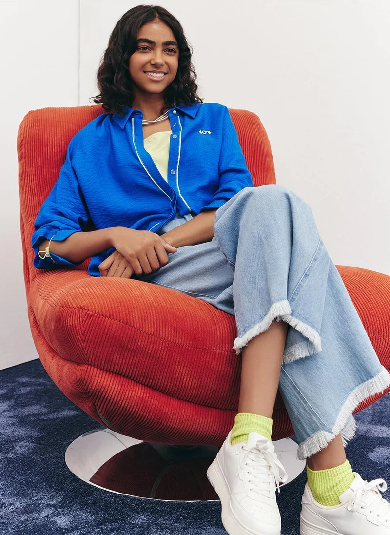 Kayra Hidden Placket Textured Tunic in Cobalt Blue