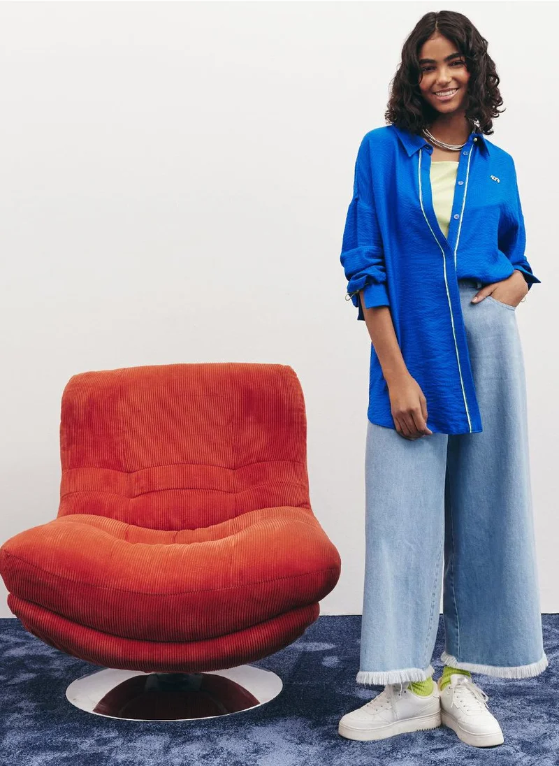 Kayra Hidden Placket Textured Tunic in Cobalt Blue