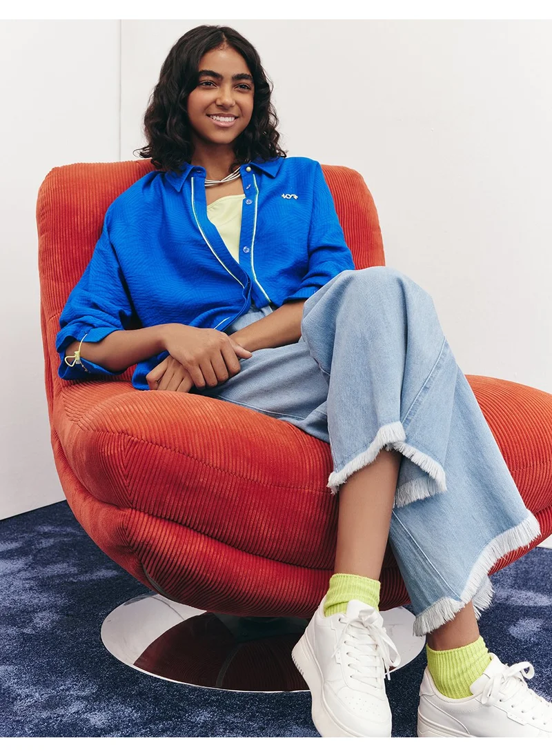Kayra Hidden Placket Textured Tunic in Cobalt Blue