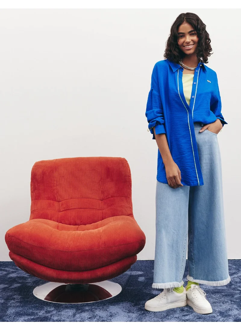 Kayra Hidden Placket Textured Tunic in Cobalt Blue