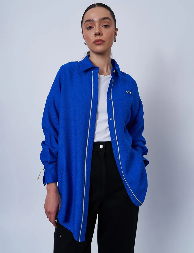 Kayra Hidden Placket Textured Tunic in Cobalt Blue