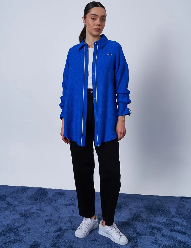 Kayra Hidden Placket Textured Tunic in Cobalt Blue