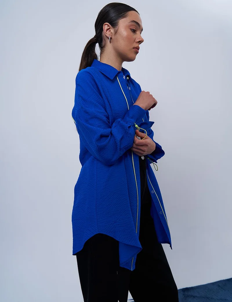 Kayra Hidden Placket Textured Tunic in Cobalt Blue