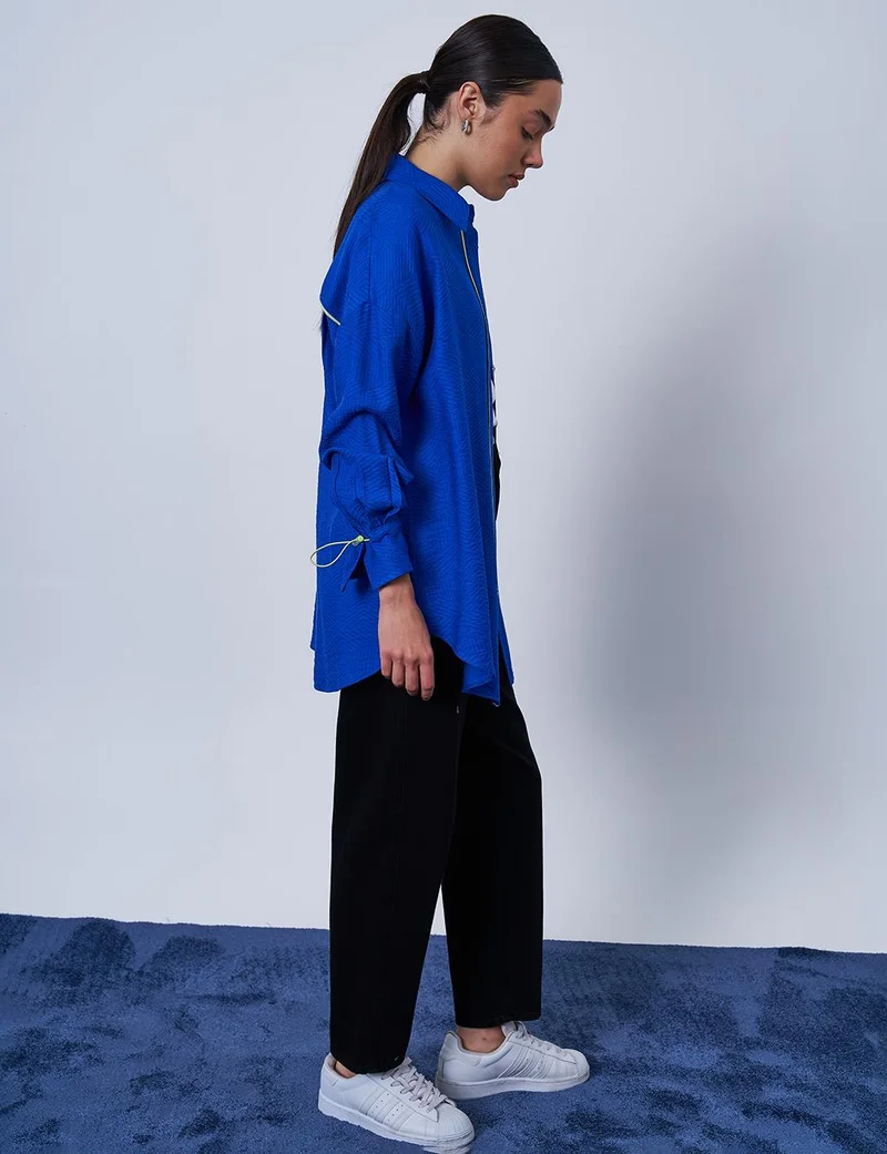 Kayra Hidden Placket Textured Tunic in Cobalt Blue