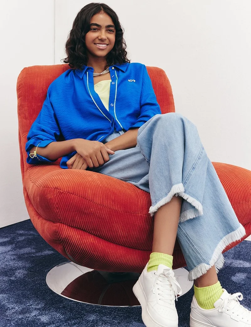 Kayra Hidden Placket Textured Tunic in Cobalt Blue