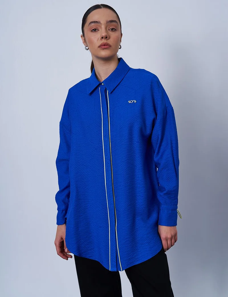 Kayra Hidden Placket Textured Tunic in Cobalt Blue