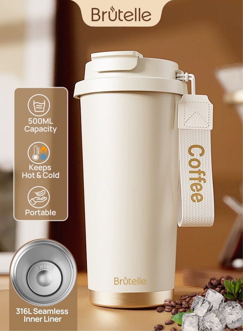 Brutelle V60 Coffee Mug 500ML Stainless Steel Vacuum Tumbler – Insulated Cold & Hot Leakproof Travel Cup with Straw for Americano, Espresso, Pour Over, Cold Brew - Image 1