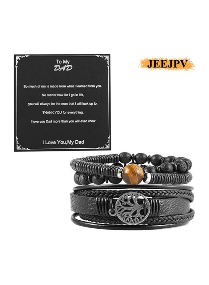 جيج بي في أساور الرجال جلود عين النمر الحجر الطبيعي صخور الحمم الخرز أساور مرنة أساور - Image 2