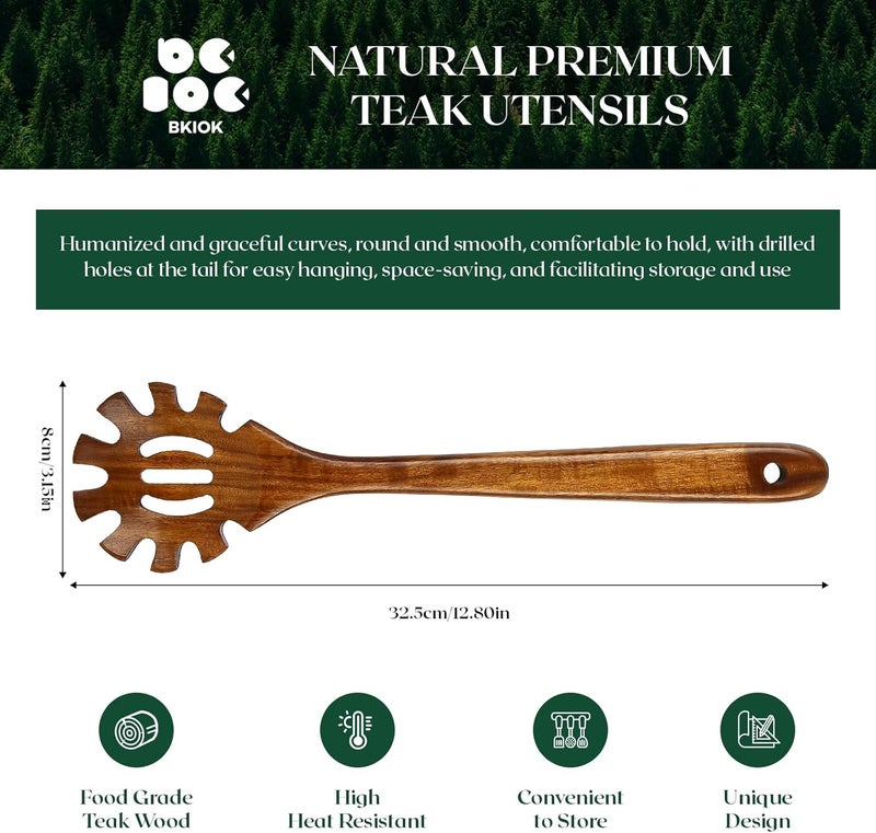 Bkiok Teak Wood Pasta Fork for Cooking, Noodle Spaghetti Spoon Server, Elaborately Polished Wooden Pasta Server with Teeth - Image 2