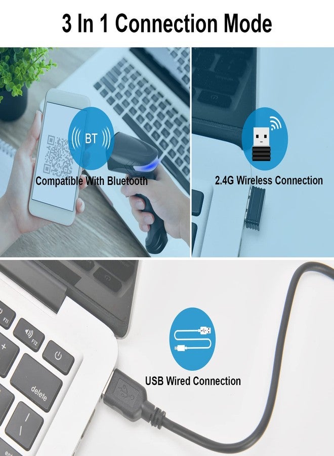 JRHC Bluetooth QR Barcode Scanner, PDF417 Rechargeable Code Scanner Wireless, Data Matrix 2D Barcode Rearder Cordless Connect Smart Phone, Tablet, PC, CCD Code Reader Work with Windows, Mac,Android - Image 5
