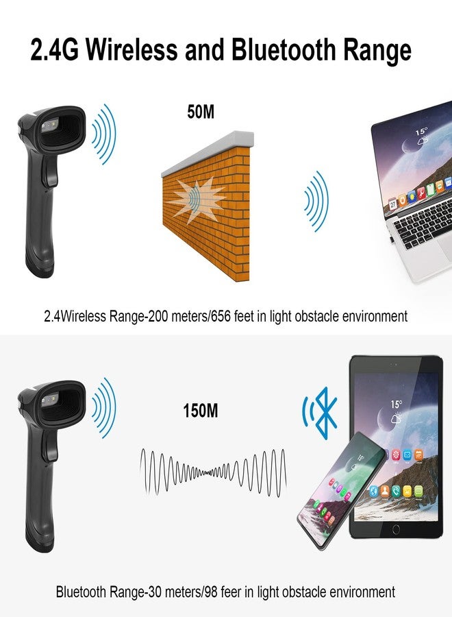 JRHC Bluetooth QR Barcode Scanner, PDF417 Rechargeable Code Scanner Wireless, Data Matrix 2D Barcode Rearder Cordless Connect Smart Phone, Tablet, PC, CCD Code Reader Work with Windows, Mac,Android - Image 3
