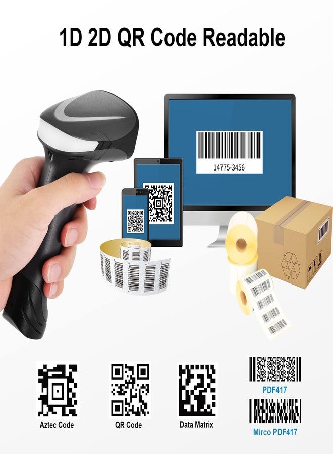 JRHC Bluetooth QR Barcode Scanner, PDF417 Rechargeable Code Scanner Wireless, Data Matrix 2D Barcode Rearder Cordless Connect Smart Phone, Tablet, PC, CCD Code Reader Work with Windows, Mac,Android - Image 4