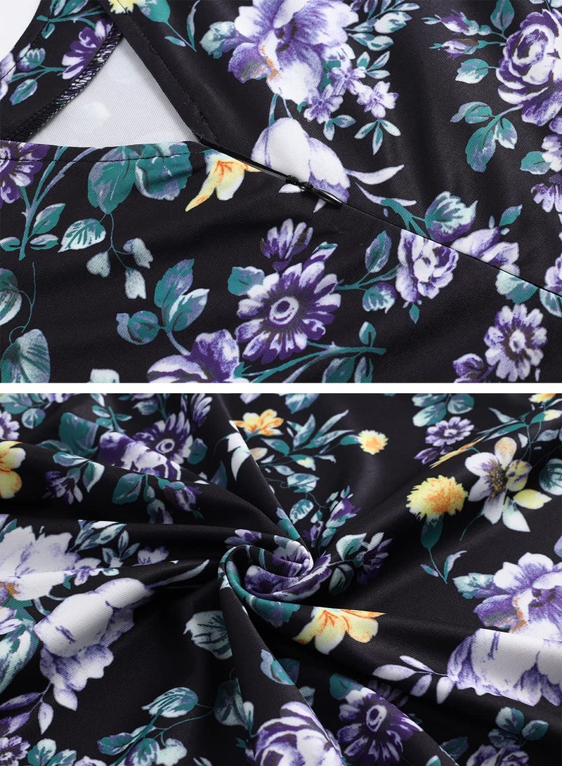 HELYO Fit and Flare Dresses for Wome Petite Elegant Vintage Ruffle Sleeves V-Back Casual Work A-Line Cocktail Party Dresses with Pockets 842 Black Floral M - Image 5