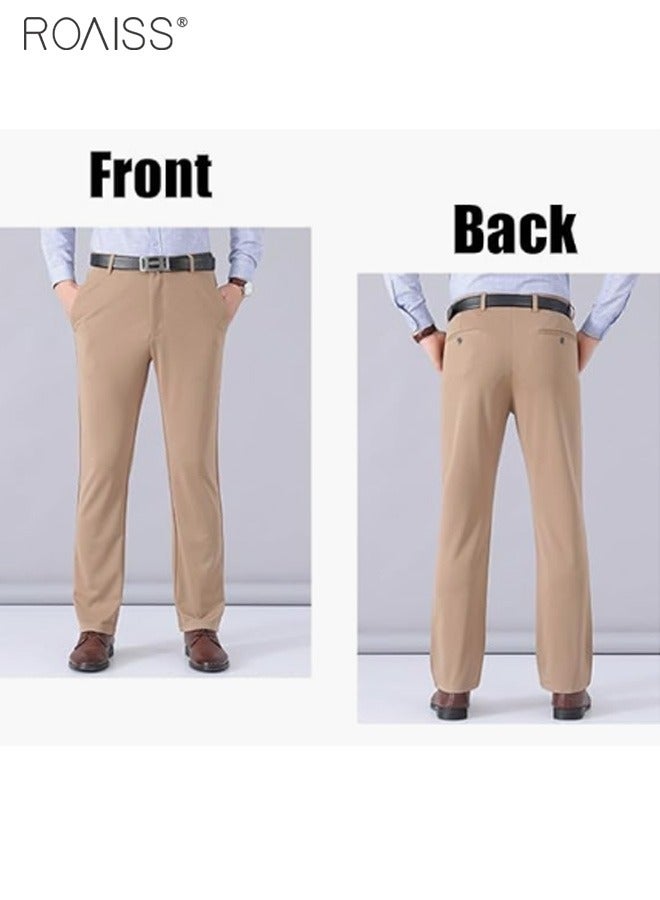 roaiss سروال رجال موضة كاجوال للأعمال صيفي خفيف رفيع عالي المرونة لون كاكي نقي مع جيوب على الجانبين - Image 5
