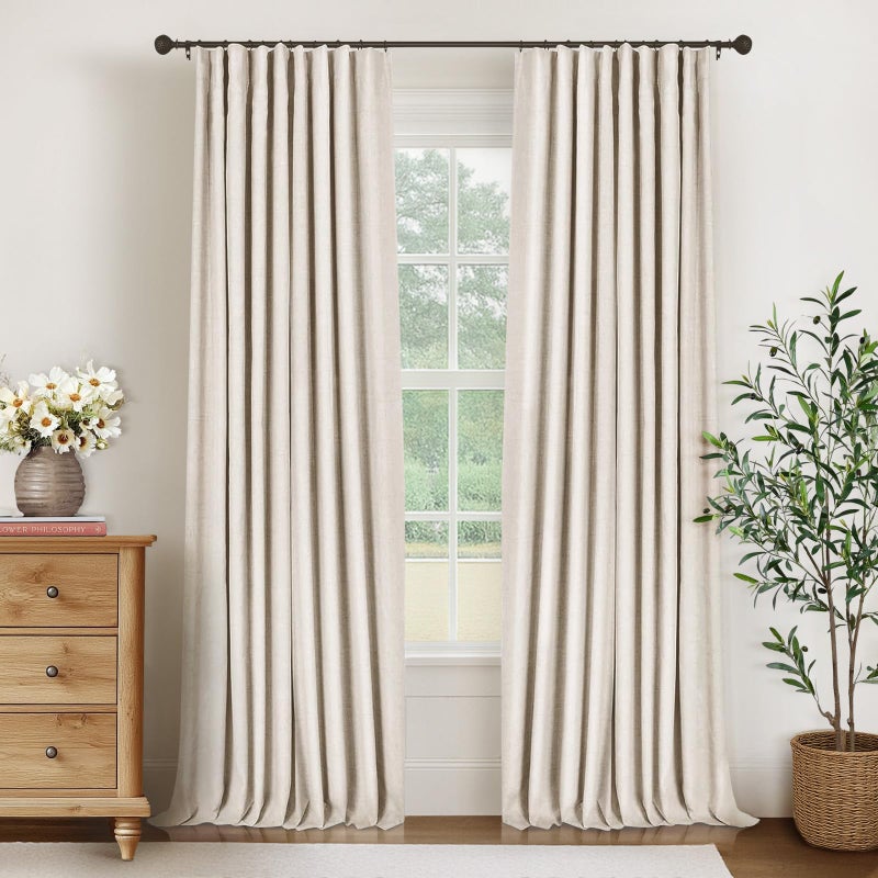 INOVADAY 100 Blackout Curtains for Bedroom Black Out Curtains 63 Inch Long Clip Rings Linen Blackout Drapes Thermal Insulated Room Darkening for Living Room 2 Panels  CreamW50xL63