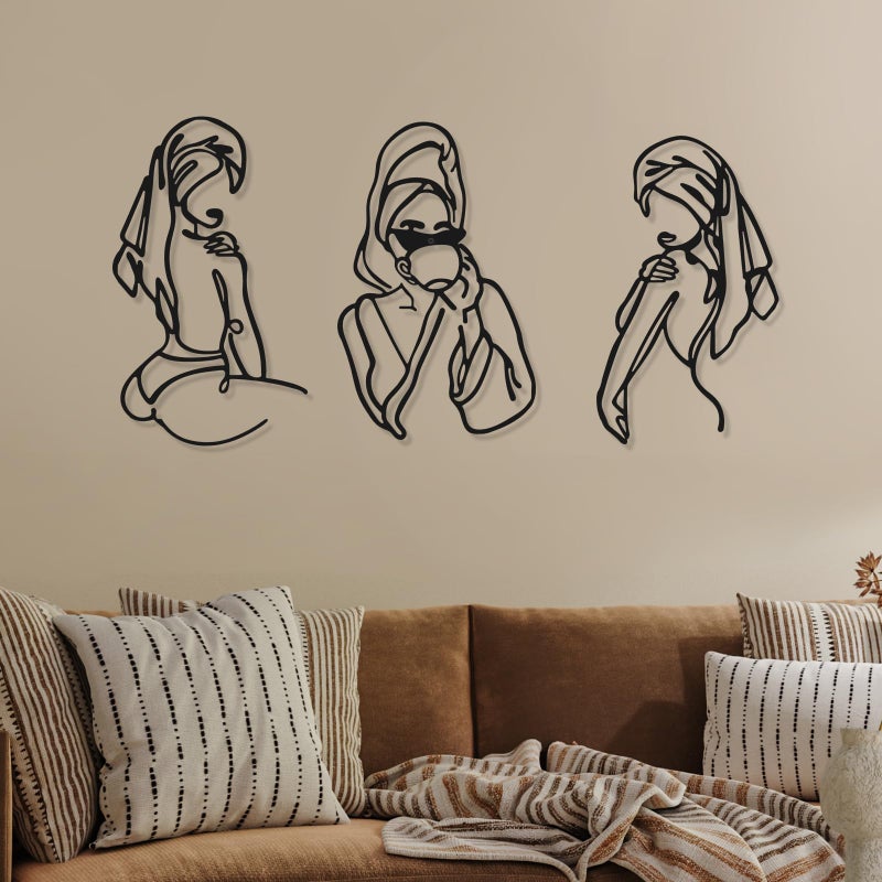 3 Pcs Metal Wall Art Decor Minimalist Abstract Woman Wall Art Metal Modern Line Drawing Decor Female Single Line Home Hanging for Bedroom Kitchen Bathroom Living RoomRomantic