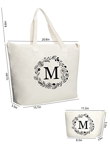 Binggemen Personalized Initial Canvas Tote Bag with Zipper, Present Bag with Inner Pocket & Make Up Bag, Great Gifts for Women, Mom, Teachers, Friends, Bridesmaids - Image 3