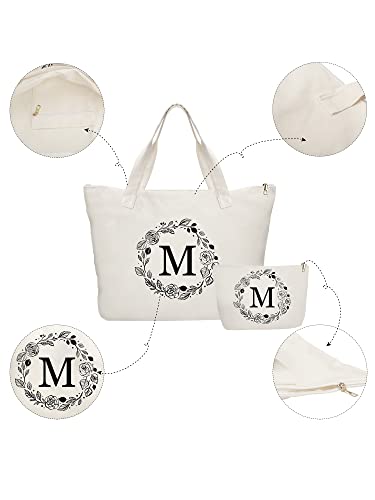 Binggemen Personalized Initial Canvas Tote Bag with Zipper, Present Bag with Inner Pocket & Make Up Bag, Great Gifts for Women, Mom, Teachers, Friends, Bridesmaids - Image 2
