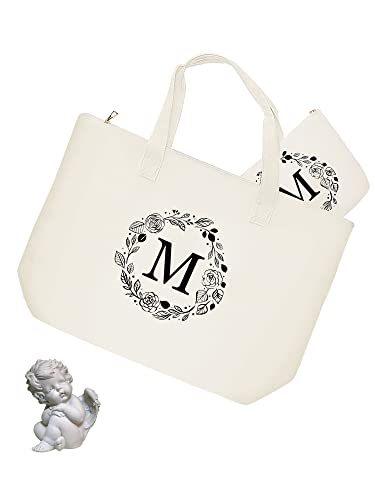 Binggemen Personalized Initial Canvas Tote Bag with Zipper, Present Bag with Inner Pocket & Make Up Bag, Great Gifts for Women, Mom, Teachers, Friends, Bridesmaids - Image 4