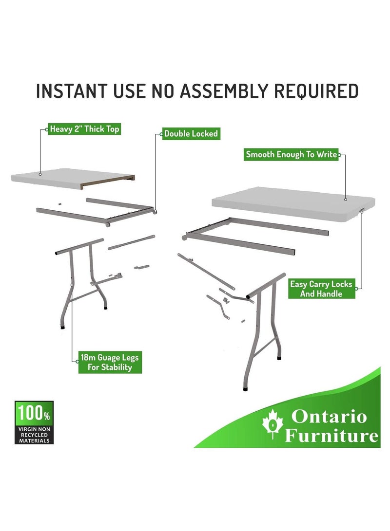 DubaiGallery 6 Foot Plastic Folding Table - Folds in Half with Carrying Handle Rectangular - Lightweight and Portable - White Resin with Sturdy Steel Frame - Image 5