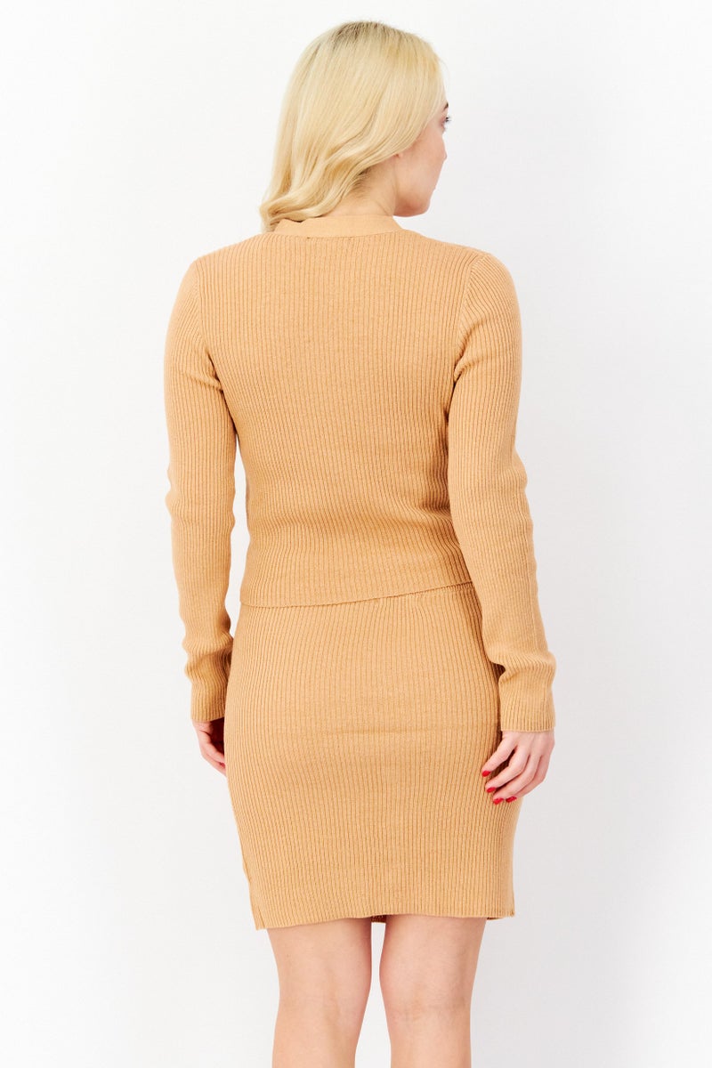 BRAVE SOUL Women 2 Pieces Knitted Sweater And Midi Skirts, Nude - Image 2