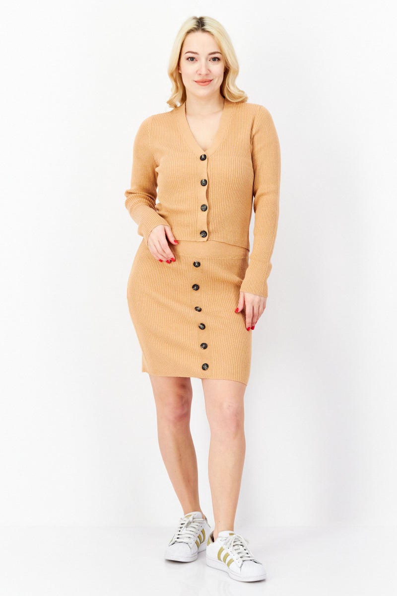 BRAVE SOUL Women 2 Pieces Knitted Sweater And Midi Skirts, Nude - Image 4