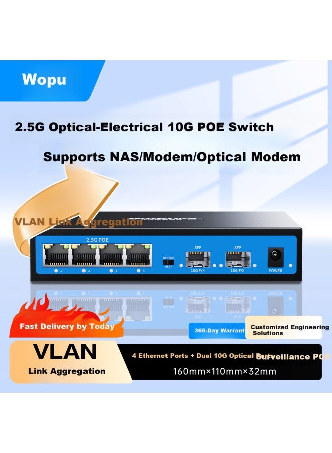 wopu Wopool 2.5g Poe Switch 4 Ethernet Ports 2.5g+10g 10g Optical Port Vlan Link Aggregation 10g Poe Splitter For Surveillance Cameras Djh402f - Image 1