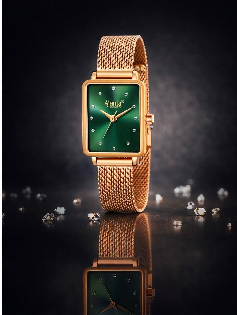 Ajanta Quartz Newly Launched Rose Gold - Green Metal Strap Japanese Quartz Premium Analog Watch for Women - Image 4