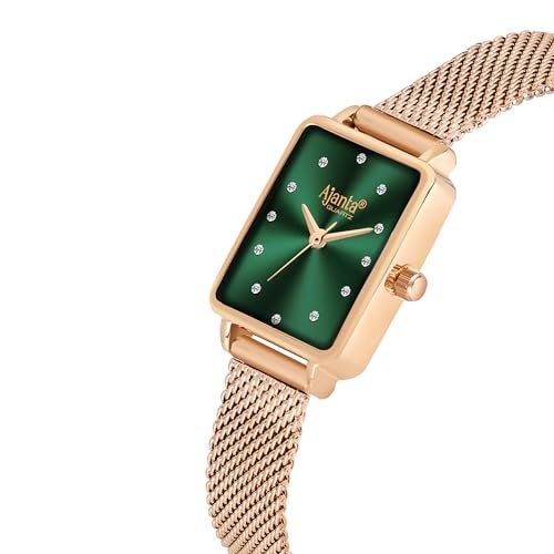 Ajanta Quartz Newly Launched Rose Gold - Green Metal Strap Japanese Quartz Premium Analog Watch for Women - Image 5