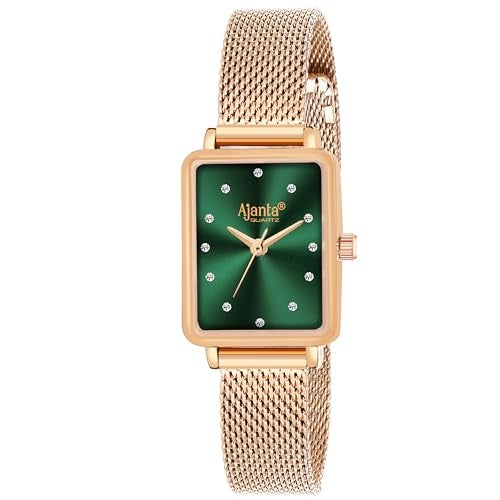 Ajanta Quartz Newly Launched Rose Gold - Green Metal Strap Japanese Quartz Premium Analog Watch for Women - Image 1