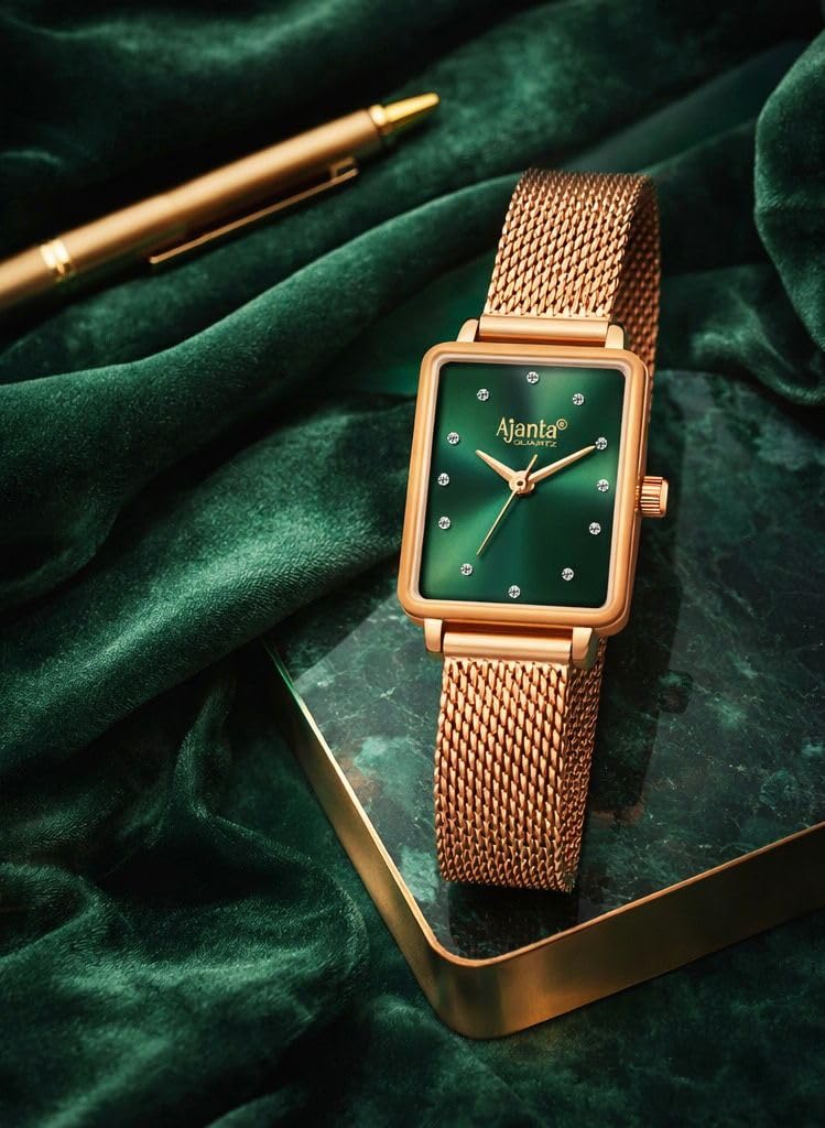 Ajanta Quartz Newly Launched Rose Gold - Green Metal Strap Japanese Quartz Premium Analog Watch for Women - Image 2