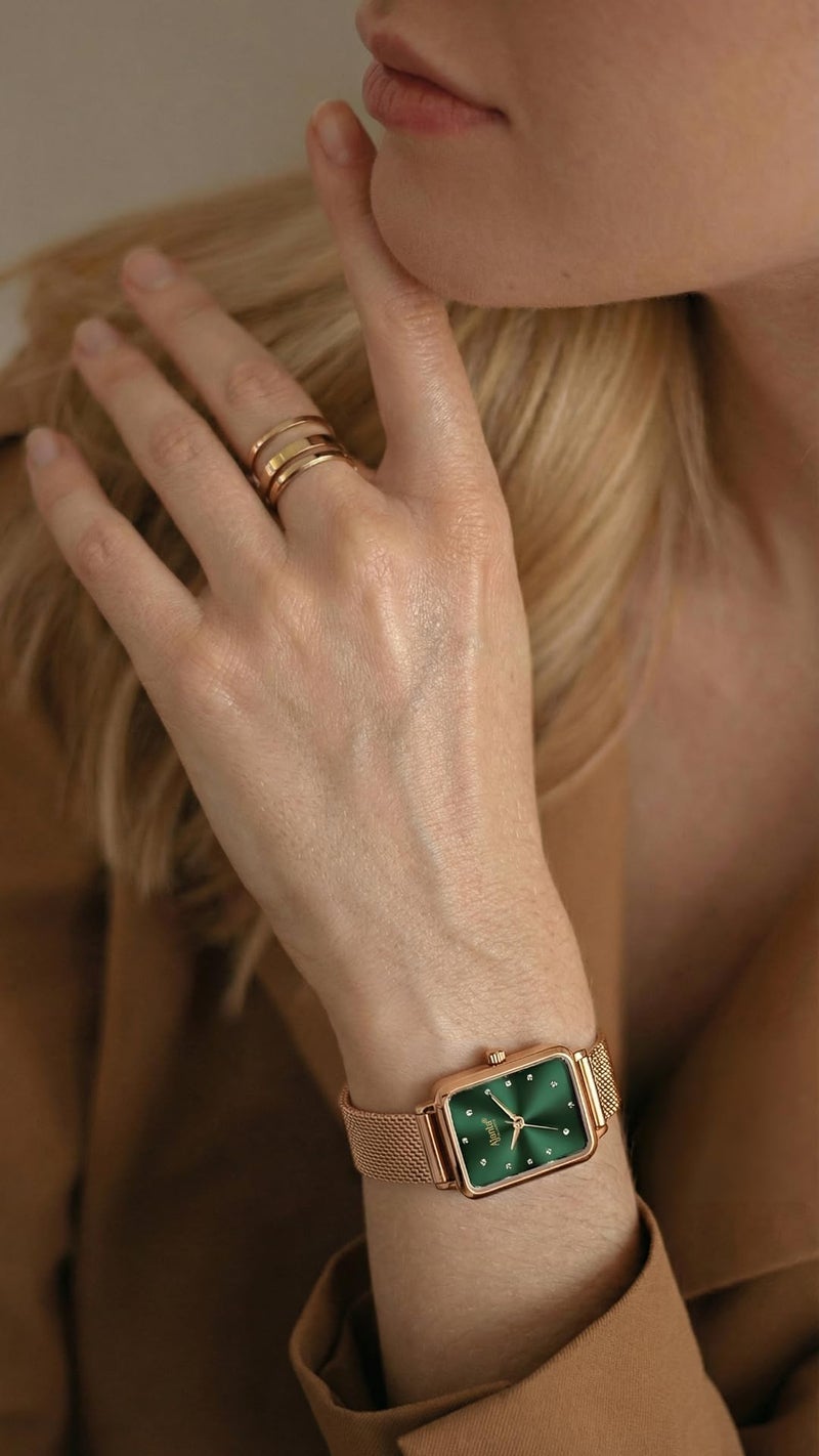 Ajanta Quartz Newly Launched Rose Gold - Green Metal Strap Japanese Quartz Premium Analog Watch for Women - Image 3