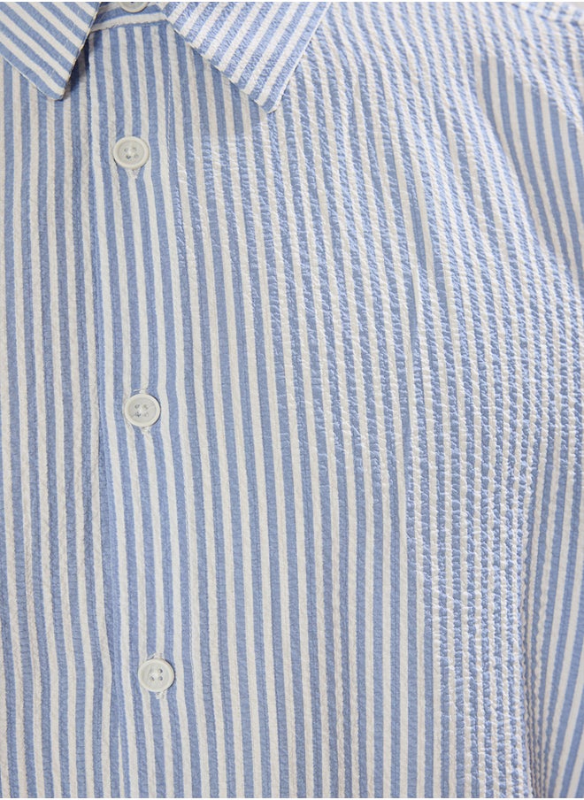 trendyol Blue Oversized Striped Seersucker Flexible Comfortable Fabric Knit Shirt TMNSS25GO00024  - Image 5