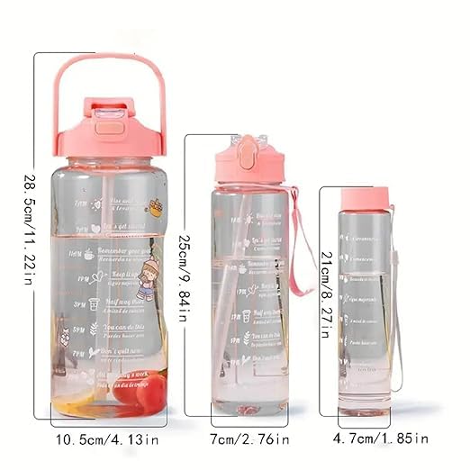 BKQPTL 3 PCS Transparent Motivational Water Bottles Time Marker Leak ProofBreakProof Best Usage For OfficeSchoolGymTravel BpaFree Fitness Sports 3 Different Size Bottle Multicolor - Image 2