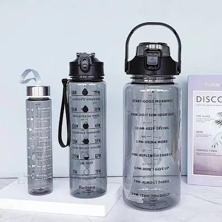 BKQPTL 3 PCS Transparent Motivational Water Bottles Time Marker Leak ProofBreakProof Best Usage For OfficeSchoolGymTravel BpaFree Fitness Sports 3 Different Size Bottle Multicolor - Image 1