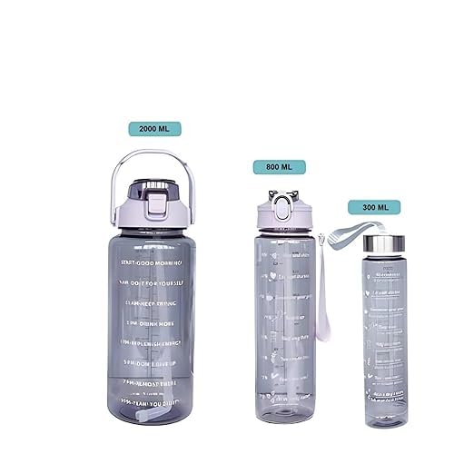 BKQPTL 3 PCS Transparent Motivational Water Bottles Time Marker Leak ProofBreakProof Best Usage For OfficeSchoolGymTravel BpaFree Fitness Sports 3 Different Size Bottle Multicolor - Image 3