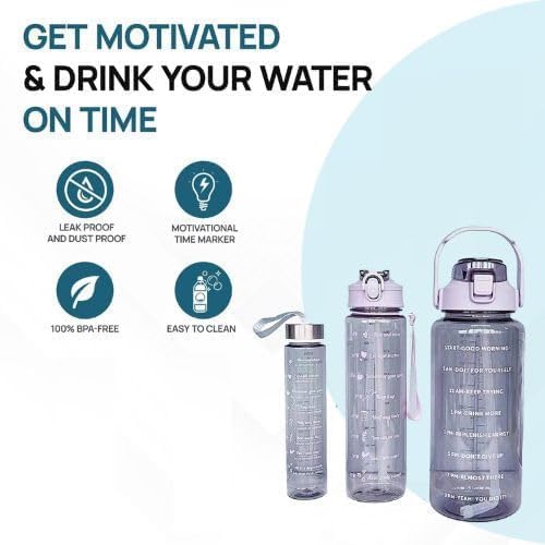 BKQPTL 3 PCS Transparent Motivational Water Bottles Time Marker Leak ProofBreakProof Best Usage For OfficeSchoolGymTravel BpaFree Fitness Sports 3 Different Size Bottle Multicolor - Image 5