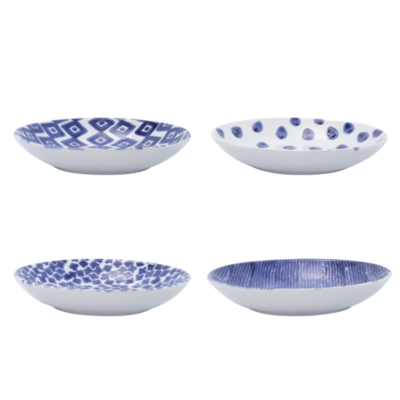 Vietri Vietri Viva Santorini Pasta Bowls Set of 4 Durable Ceramic Dish Server for Soup Salad Spaghetti  95 Inch Blue White 
