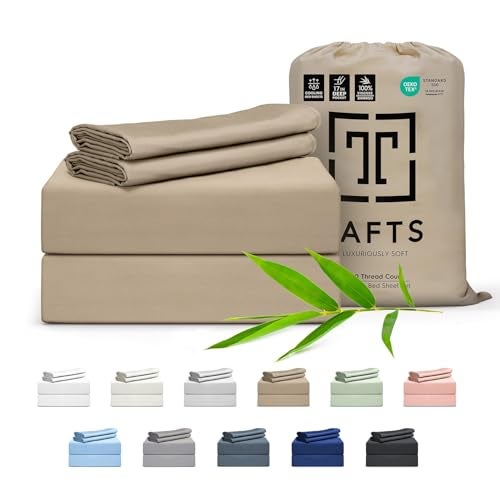 Tafts Tafts Full Sheets Set Pure 100 Viscose derived from Bamboo Bed Sheets Set Luxuriously Soft Silky Cooling Sheets Double Stitched Lifetime Quality Promise Beige 